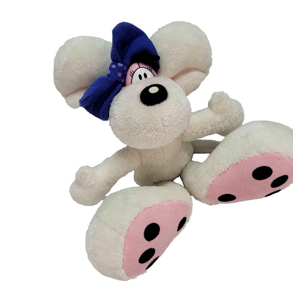 Diddlina Mouse Thomas Goletz Germany Plush 14" blue Bow Vtg Depesche stuffed toy